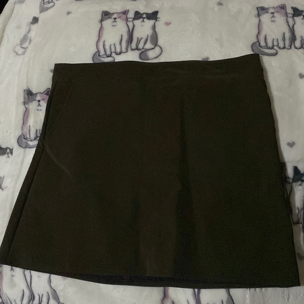 Brown olive green mini leather skirt